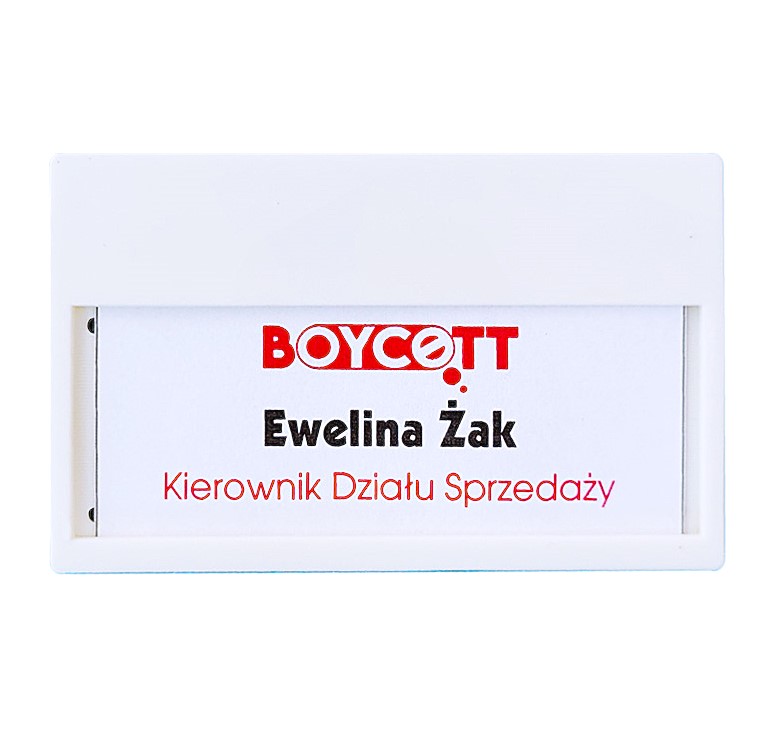 Identyfikator z okienkiem i zapięciem na agrafkę